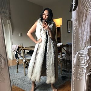 Real fox fur vintage long vest burning man coat